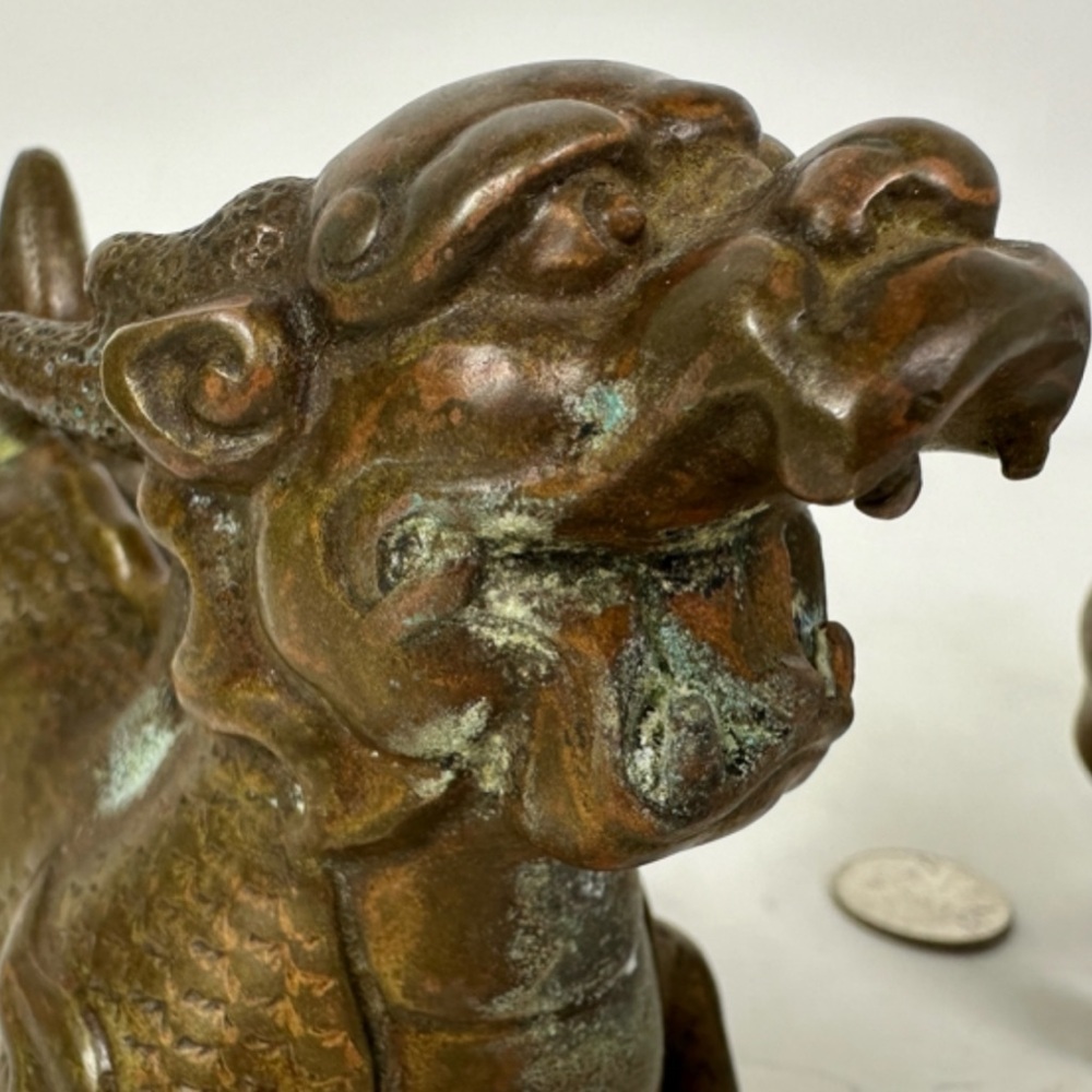 Vintage Chinese Foo Dogs Bronze Copper 6”x4” - Picture 4 of 8